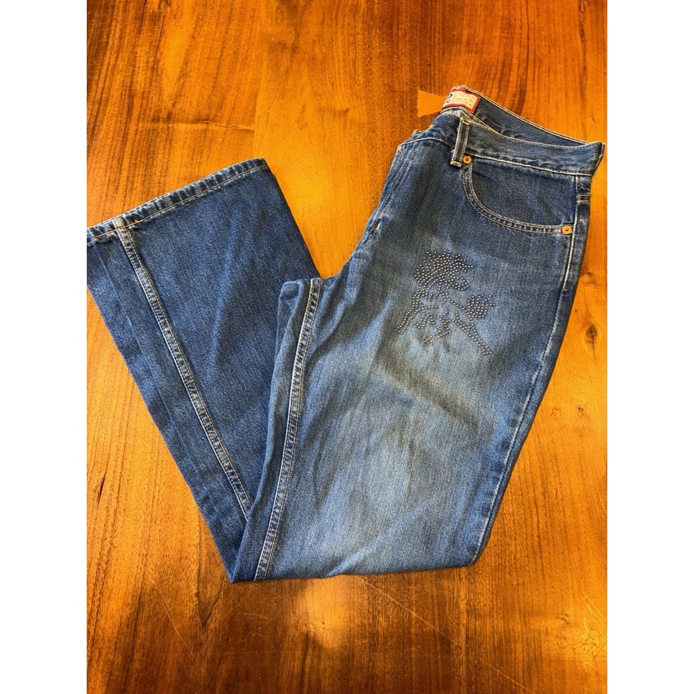 Vintage Old Navy Jeans Size 10 R Flared Bootcut Mid Rise Blue Y2K Studded Horse